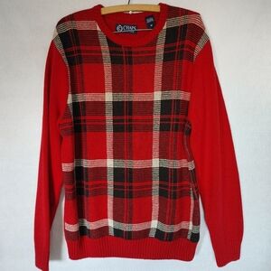Chaps Red Plaid Crew neck Sweater
